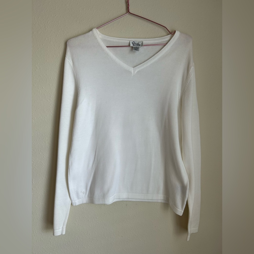 Lilly Pulitzer Cotton White V-Neck Sweater